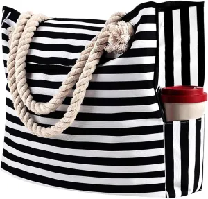 Women's Foreign Trade Multifunctional Single Shoulder Canvas Shopping Bag Leisure Vacation Beach Bag (Black, One Size)