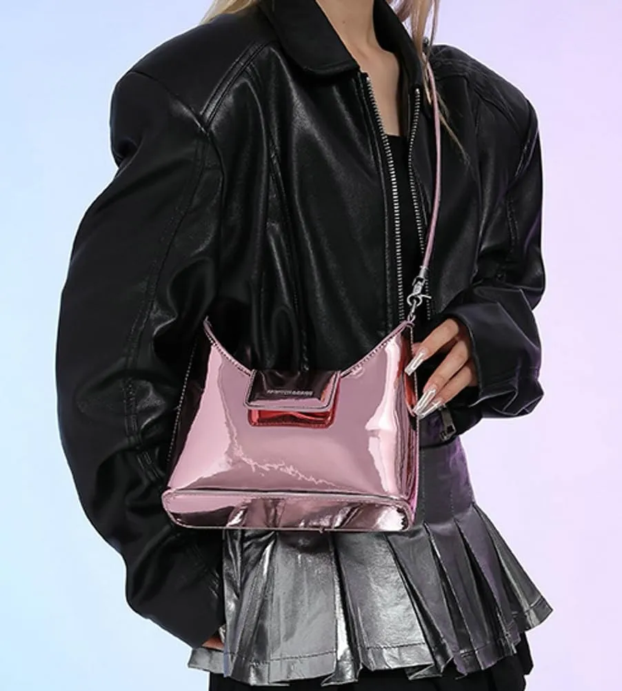 Women's Glossy Vegan Leather Shoulder Bag Small Y2k Crossbody Tote Purse Dumpling Handbag Top Handle Satchels