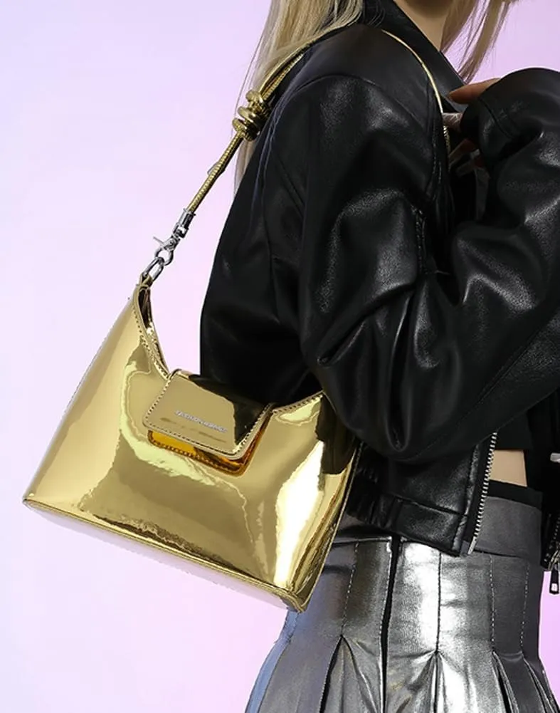 Women's Glossy Vegan Leather Shoulder Bag Small Y2k Crossbody Tote Purse Dumpling Handbag Top Handle Satchels