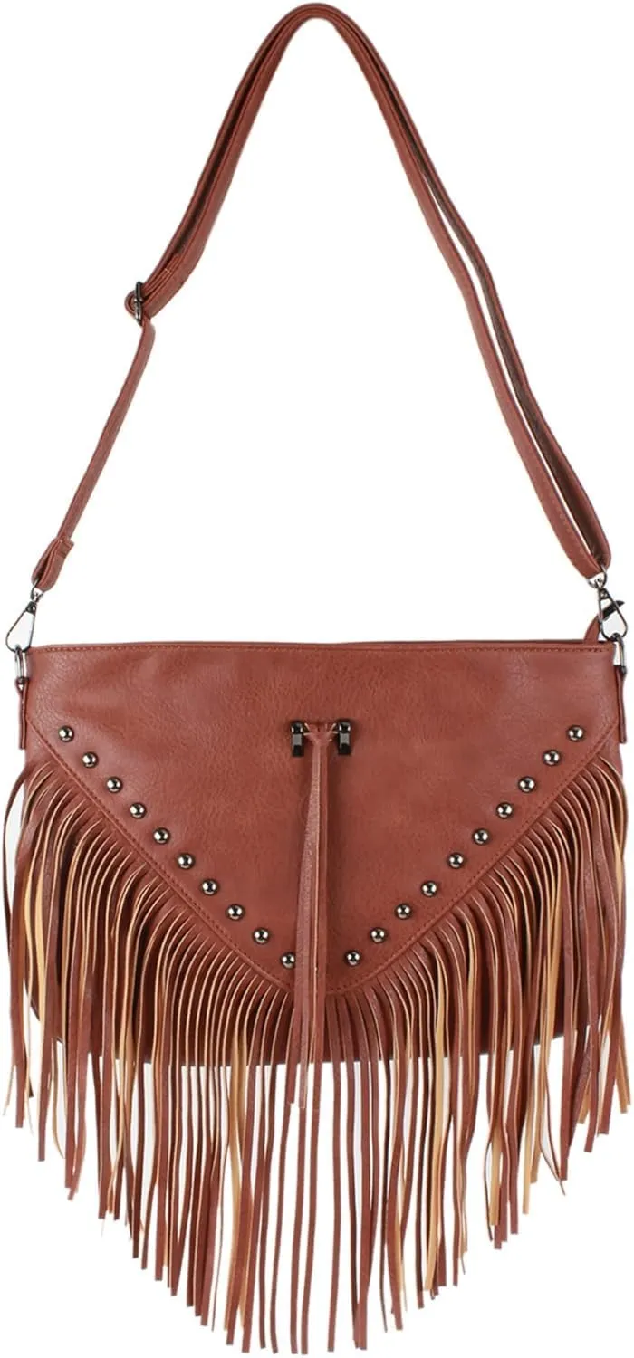 Womens Leather Fringe Messenger Bag Hobo Crossbody Tassel Shoulder Bags