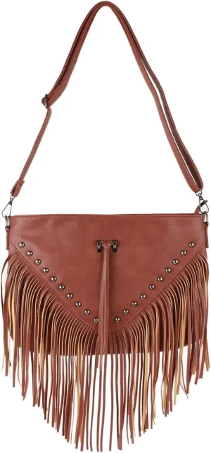 Womens Leather Fringe Messenger Bag Hobo Crossbody Tassel Shoulder Bags