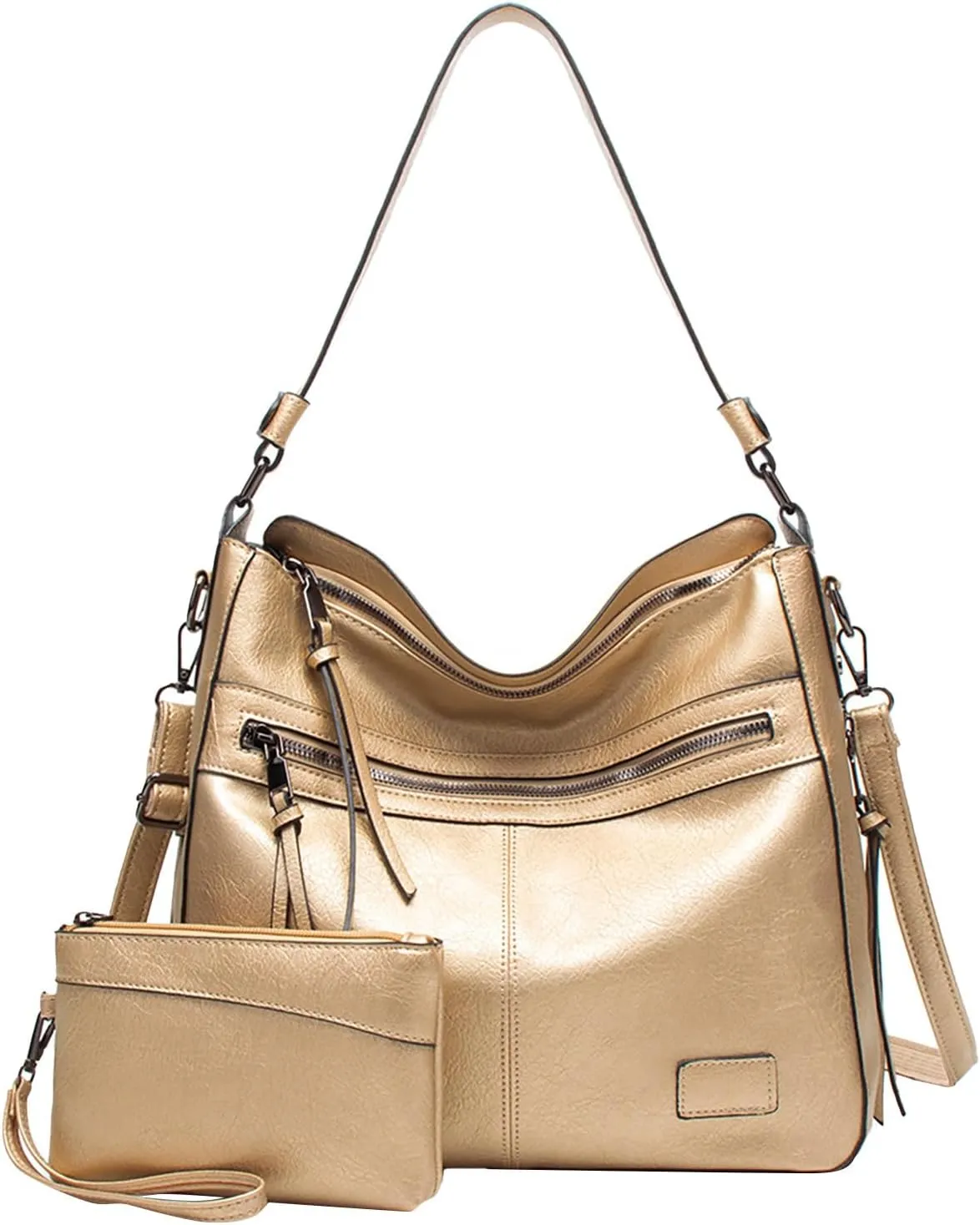 Women's Multi-Pocket Shoulder Bags Waterproof Nylon Crossbody Bags for Woman Trendy Womens Vacation Shoulder Bag(Gold)