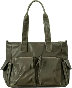 Womens Multi-Pocket Tote Bag Large Y2k Vintage Shoulder Crossbody Purse Soft Vegan Leather Handbags Satchels
