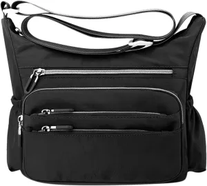 Womens Pocket Casual Crossbody Bag Ladies Shoulder Messenger Bag Handbag For Daily Use Travel Mens (Black, One Size)