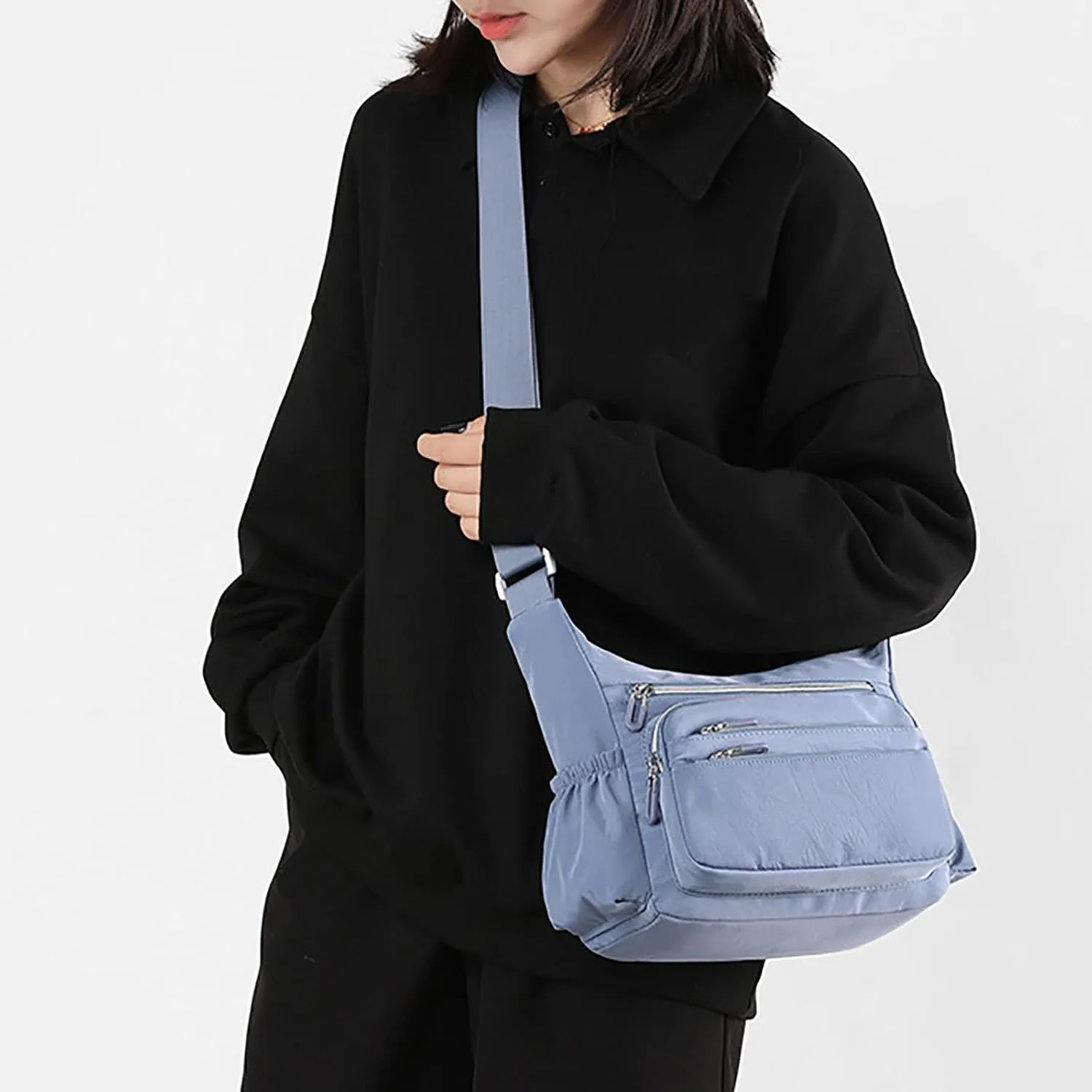 Womens Pocket Casual Crossbody Bag Ladies Shoulder Messenger Bag Handbag For Daily Use Travel Mens (BU1, One Size)