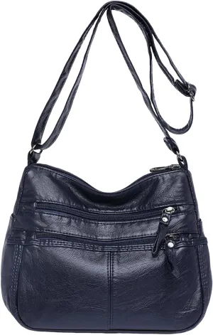Womens Shoulder Handbag Fashion Casual Women's Retro Soft Leather Zipper Double Pocket Shoulder Messenger Bag