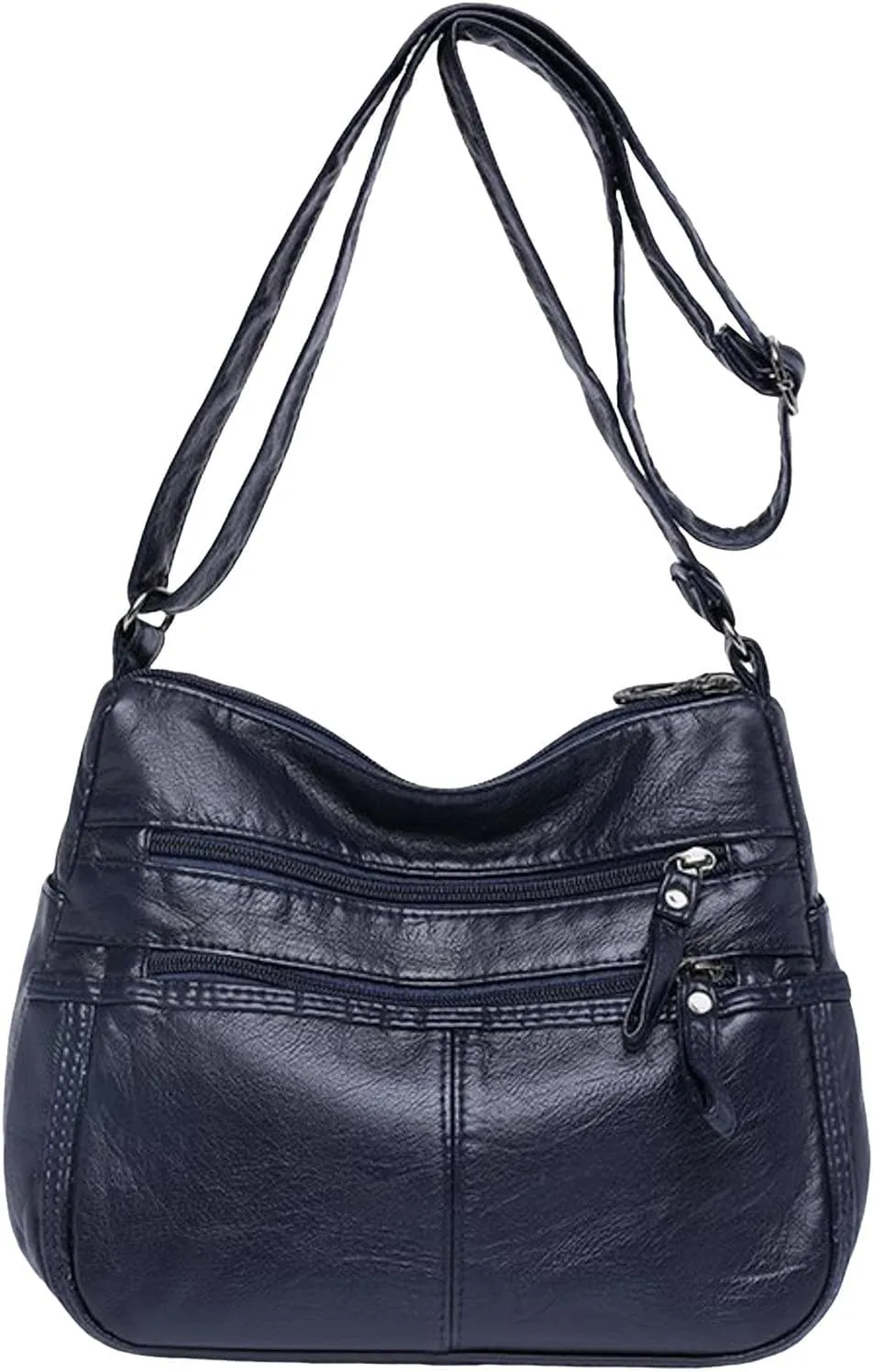 Womens Shoulder Handbag Fashion Casual Women's Retro Soft Leather Zipper Double Pocket Shoulder Messenger Bag
