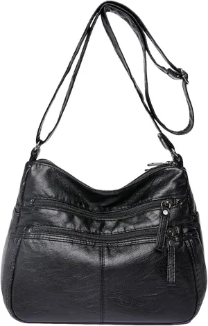 Womens Shoulder Handbag Fashion Casual Women's Retro Soft Leather Zipper Double Pocket Shoulder Messenger Bag