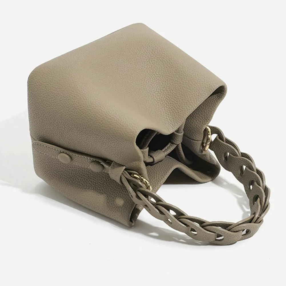 Women's Soft Vegan Leather Bucket Bag Small Drawstring Handbag Top-handle Purses Shoulder Crossbody Satchels