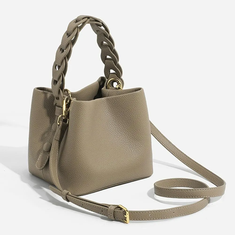 Women's Soft Vegan Leather Bucket Bag Small Drawstring Handbag Top-handle Purses Shoulder Crossbody Satchels