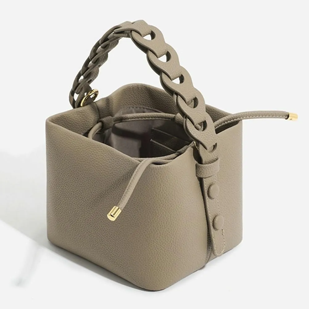 Women's Soft Vegan Leather Bucket Bag Small Drawstring Handbag Top-handle Purses Shoulder Crossbody Satchels
