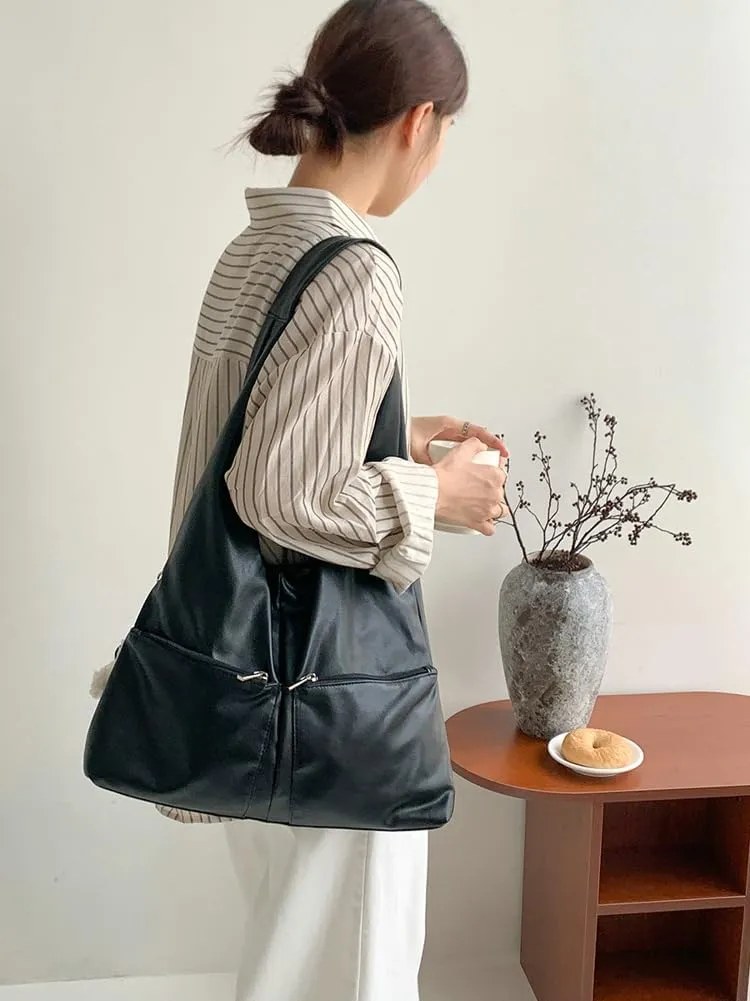 Womens Soft Vegan Leather Shoulder Bag Large Casual Tote Purse Multi Pocket Working Handbags Top Handle Satchels