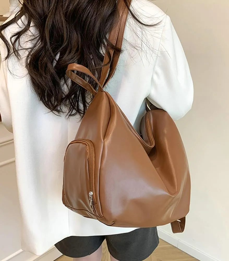 Womens Soft Vegan Leather Shoulder Bags Large Convertible Backpack Purse Travel Tote Handbag Satchels for Daily Use