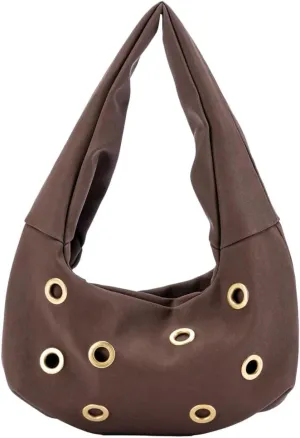 Womens Trendy Dumpling Shoulder Purse Small Y2k Handbags Vegan Leather Tote Bag Punk Rivet Underarm Satchels