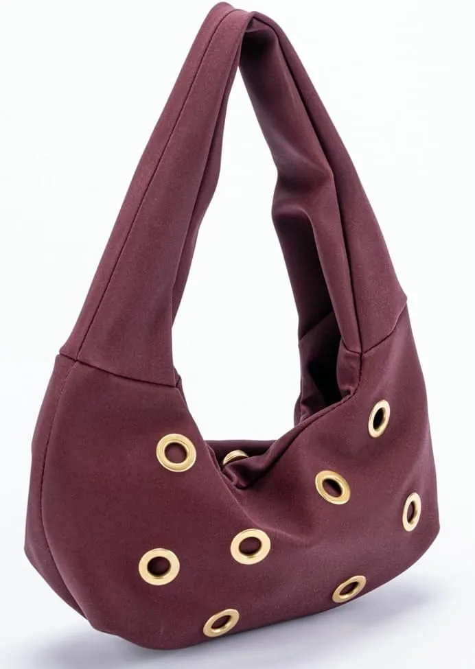 Womens Trendy Dumpling Shoulder Purse Small Y2k Handbags Vegan Leather Tote Bag Punk Rivet Underarm Satchels