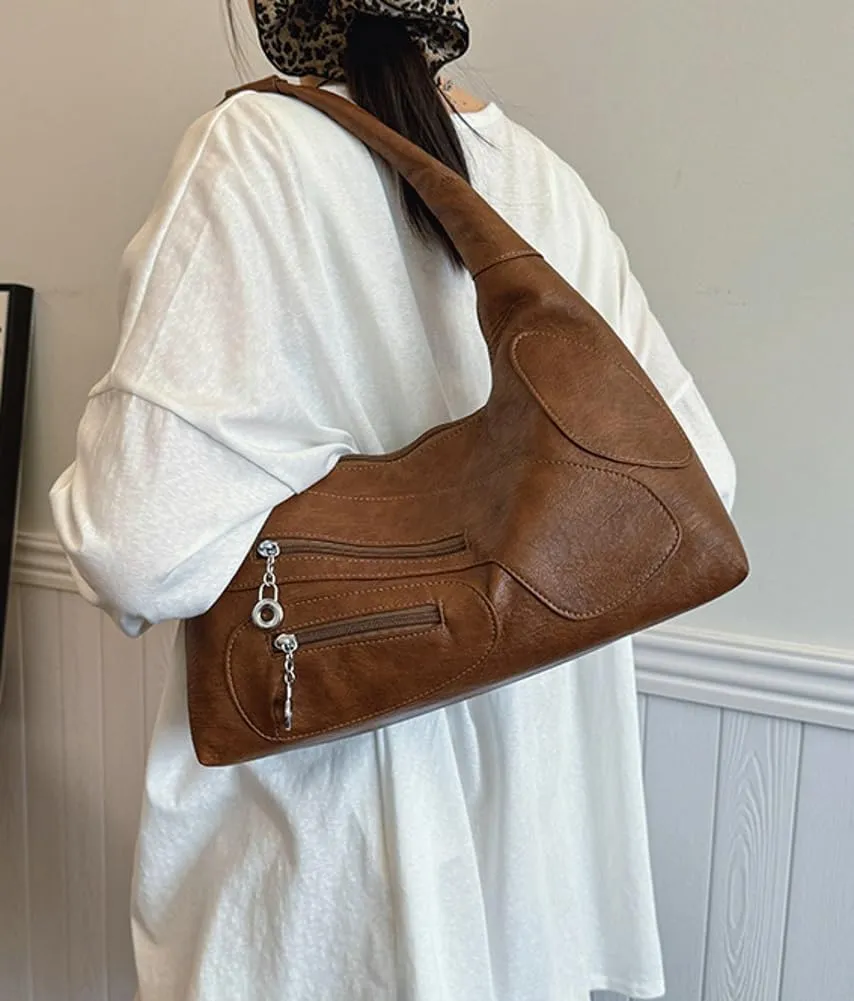 Womens Trendy Dumpling Shoulder Purse Soft Vegan Leather Tote Bag Large Y2k Zipper Handbags Satchels 2025