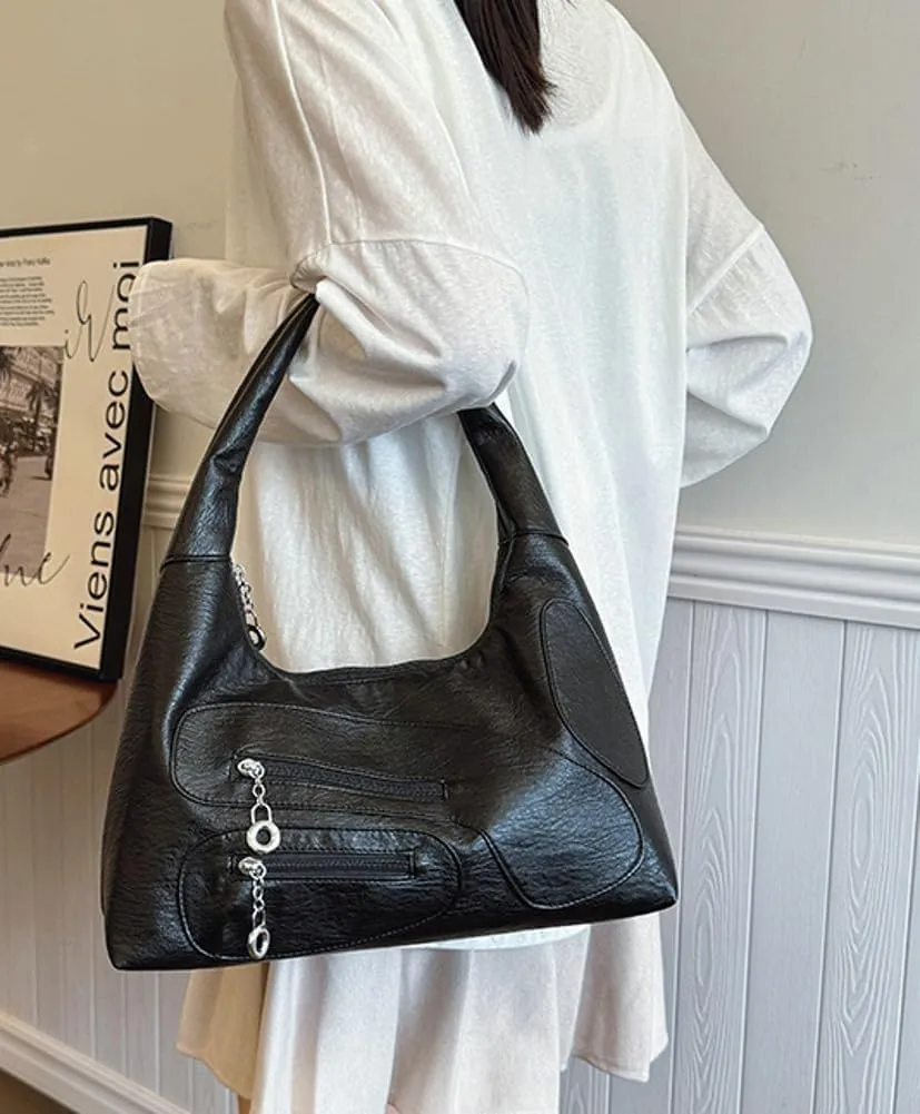 Womens Trendy Dumpling Shoulder Purse Soft Vegan Leather Tote Bag Large Y2k Zipper Handbags Satchels 2025
