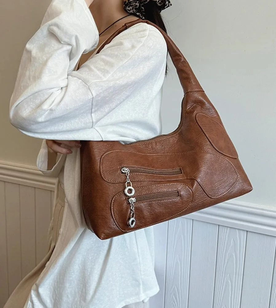 Womens Trendy Dumpling Shoulder Purse Soft Vegan Leather Tote Bag Large Y2k Zipper Handbags Satchels 2025