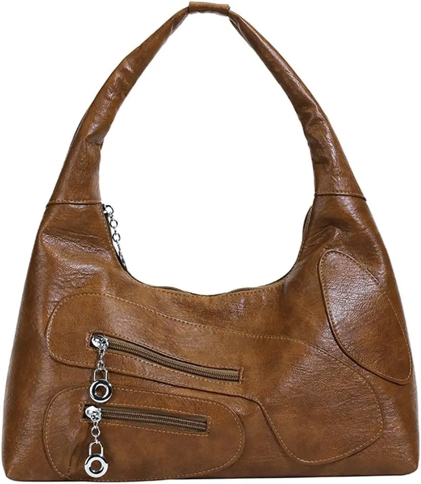Womens Trendy Dumpling Shoulder Purse Soft Vegan Leather Tote Bag Large Y2k Zipper Handbags Satchels 2025