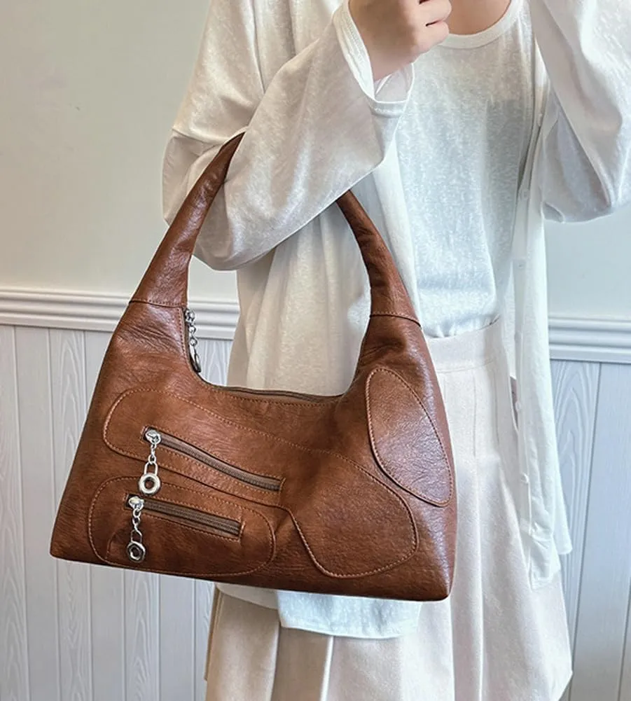 Womens Trendy Dumpling Shoulder Purse Soft Vegan Leather Tote Bag Large Y2k Zipper Handbags Satchels 2025