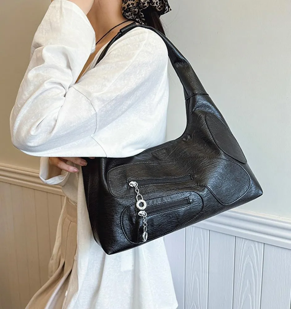 Womens Trendy Dumpling Shoulder Purse Soft Vegan Leather Tote Bag Large Y2k Zipper Handbags Satchels 2025