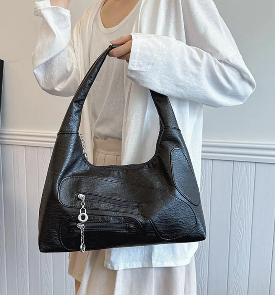 Womens Trendy Dumpling Shoulder Purse Soft Vegan Leather Tote Bag Large Y2k Zipper Handbags Satchels 2025
