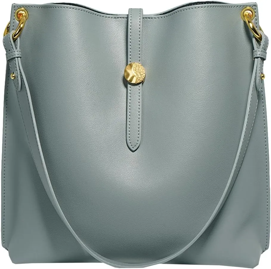 Womens Trendy Genuine Leather Shoulder Crossbody Bag Large Bucket Tote Purse Handbags Working Satchels 2pcs