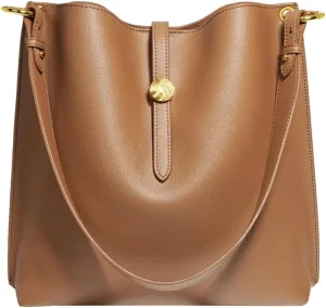 Womens Trendy Genuine Leather Shoulder Crossbody Bag Large Bucket Tote Purse Handbags Working Satchels 2pcs