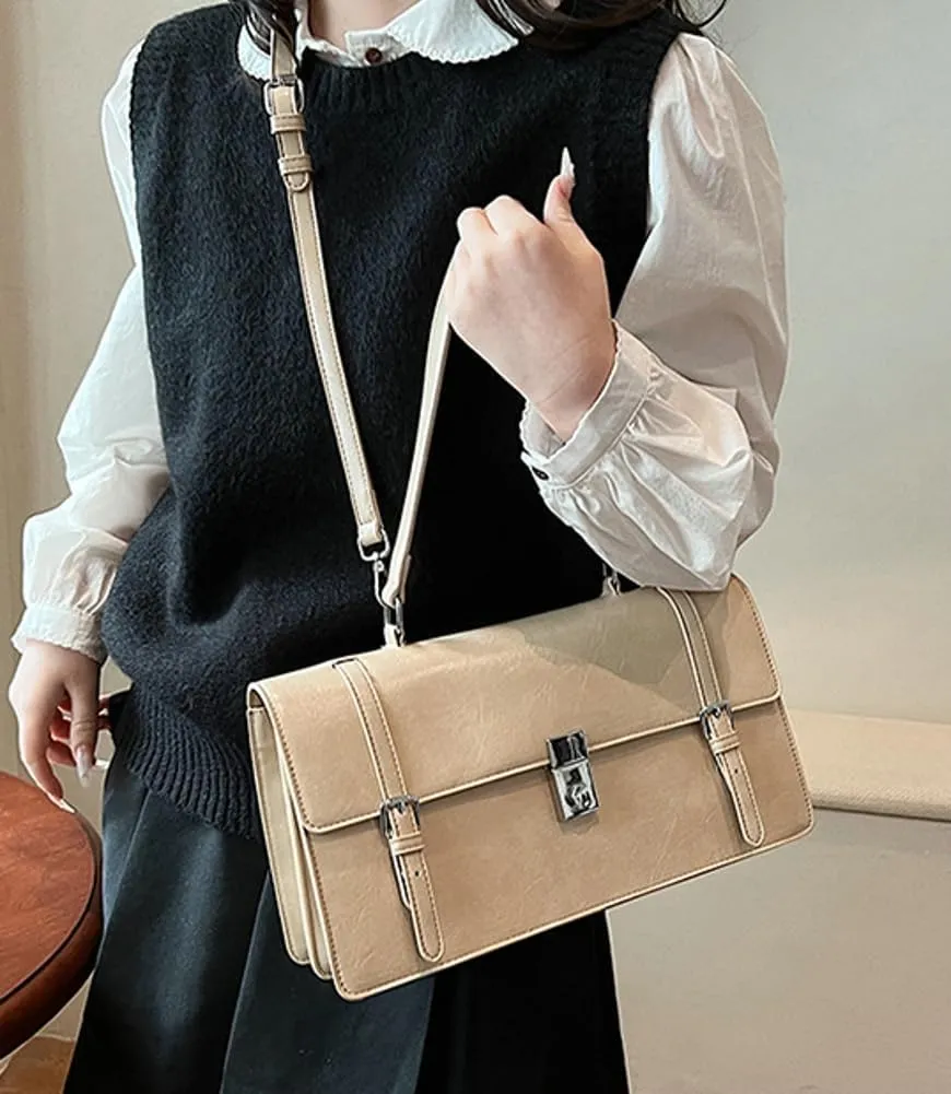 Womens Trendy Shoulder Crossbody Bag Y2k Vegan Leather Tote Purses Small Handbags Messenger Satchels with Buckle