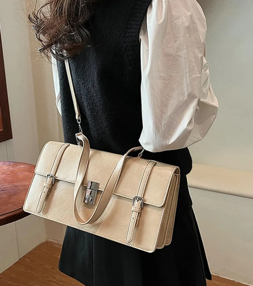 Womens Trendy Shoulder Crossbody Bag Y2k Vegan Leather Tote Purses Small Handbags Messenger Satchels with Buckle
