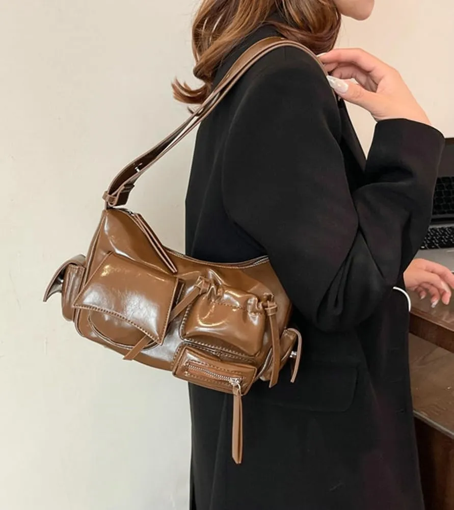 Womens Trendy Shoulder Tote Bag Small Y2k Vegan Leather Crossbody Purse Multi Pocket Handbags Top Handle Satchels