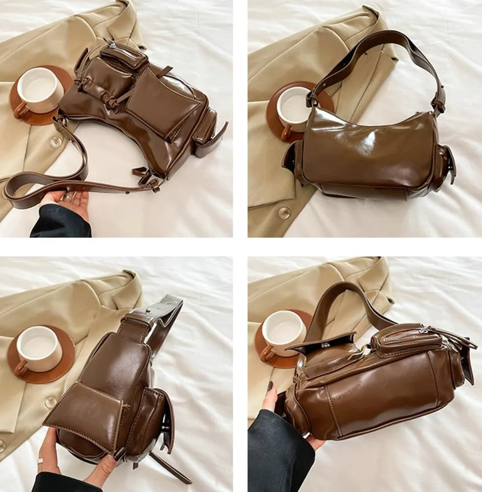 Womens Trendy Shoulder Tote Bag Small Y2k Vegan Leather Crossbody Purse Multi Pocket Handbags Top Handle Satchels