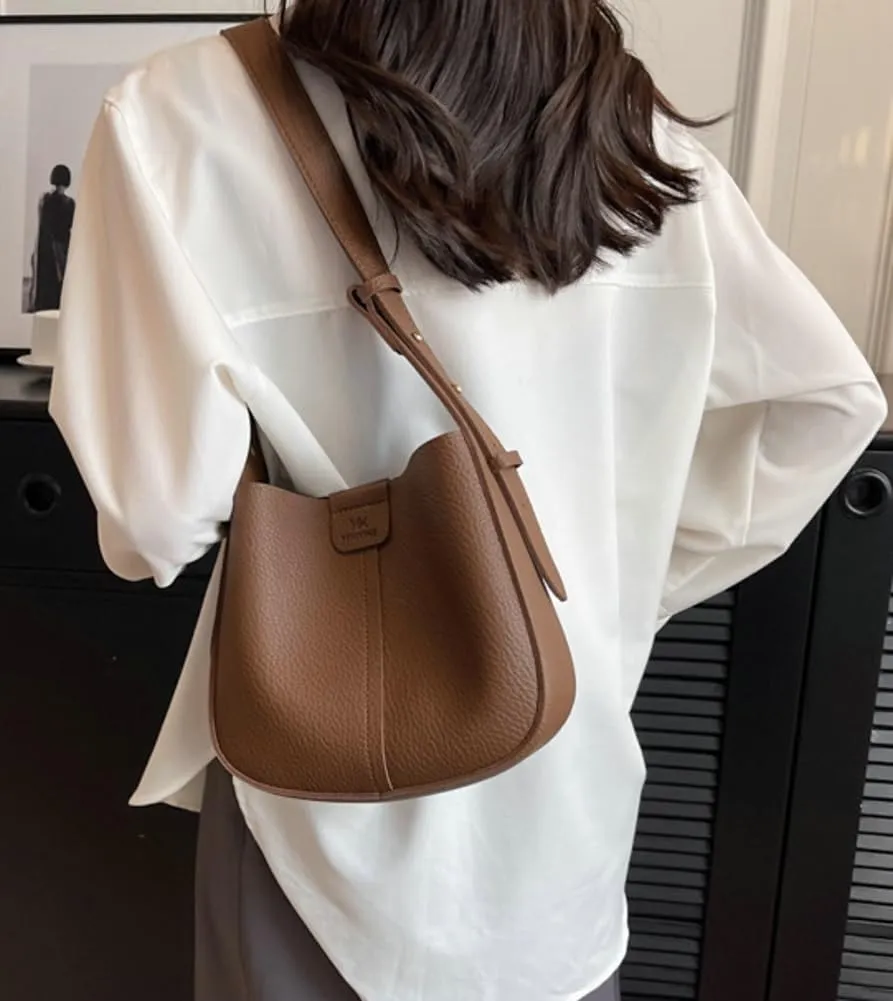 Womens Trendy Vegan Leather Bucket Bag Crossbody Shoulder Purses Small Handbags Ladies Chic Tote Satchels 2pcs