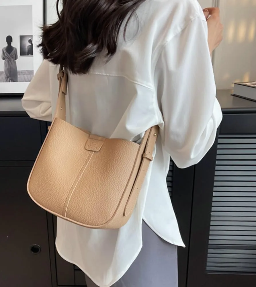 Womens Trendy Vegan Leather Bucket Bag Crossbody Shoulder Purses Small Handbags Ladies Chic Tote Satchels 2pcs