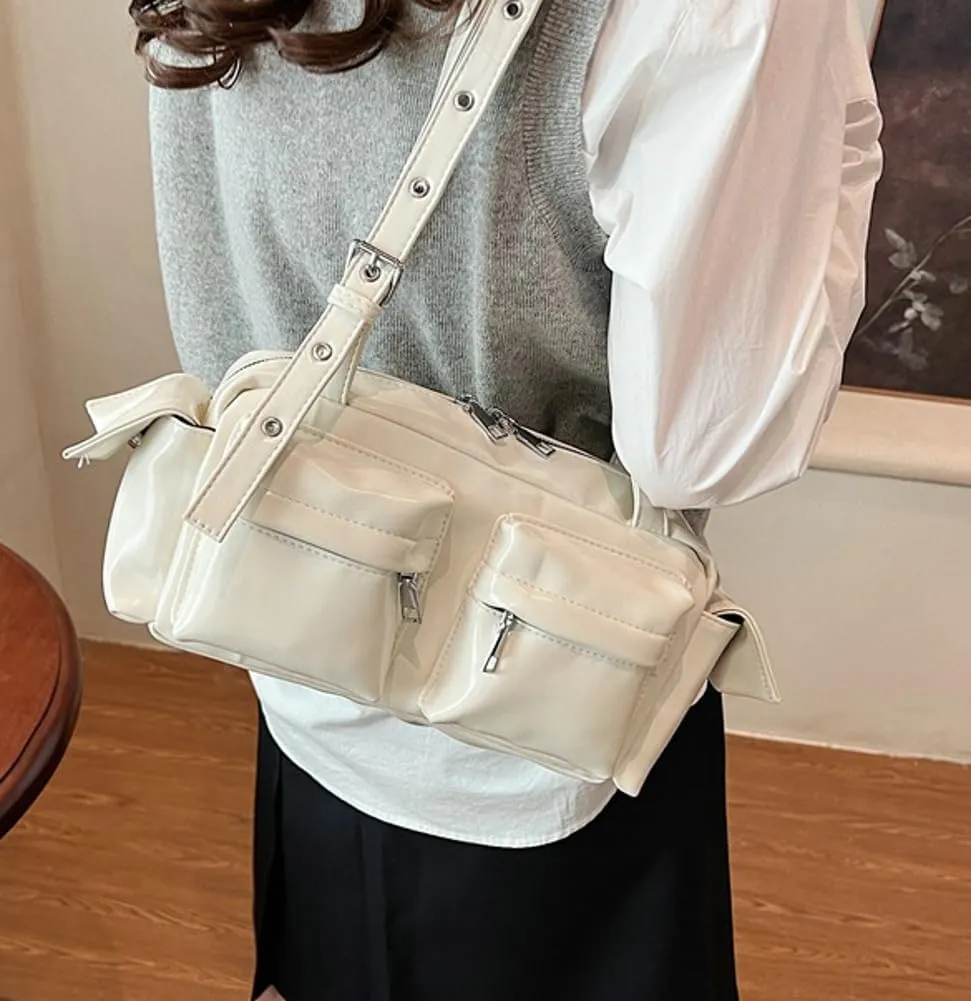 Womens Trendy Vegan Leather Shoulder Bag Large Vintage Y2k Tote Purse Handbag Multi Pocket Top Handle Satchels
