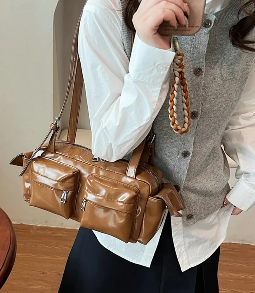 Womens Trendy Vegan Leather Shoulder Bag Large Vintage Y2k Tote Purse Handbag Multi Pocket Top Handle Satchels