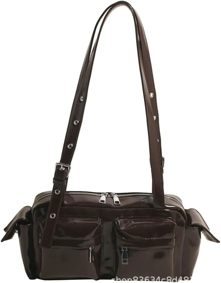 Womens Trendy Vegan Leather Shoulder Bag Large Vintage Y2k Tote Purse Handbag Multi Pocket Top Handle Satchels