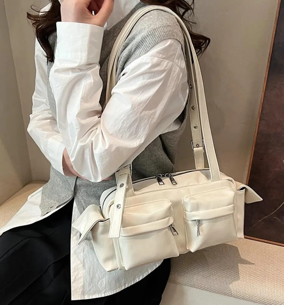 Womens Trendy Vegan Leather Shoulder Bag Large Vintage Y2k Tote Purse Handbag Multi Pocket Top Handle Satchels