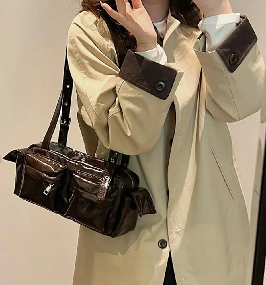 Womens Trendy Vegan Leather Shoulder Bag Large Vintage Y2k Tote Purse Handbag Multi Pocket Top Handle Satchels