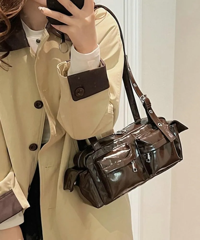 Womens Trendy Vegan Leather Shoulder Bag Large Vintage Y2k Tote Purse Handbag Multi Pocket Top Handle Satchels
