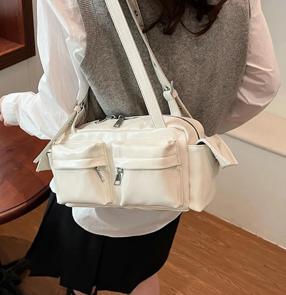 Womens Trendy Vegan Leather Shoulder Bag Large Vintage Y2k Tote Purse Handbag Multi Pocket Top Handle Satchels