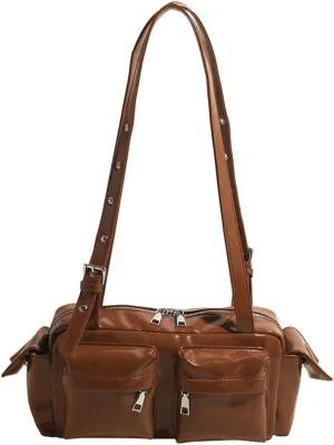 Womens Trendy Vegan Leather Shoulder Bag Large Vintage Y2k Tote Purse Handbag Multi Pocket Top Handle Satchels