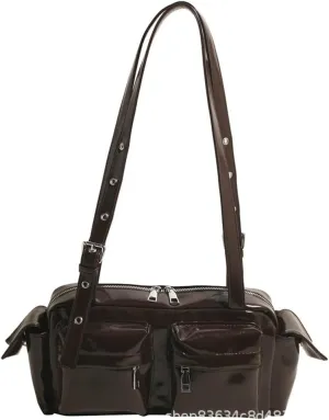 Womens Trendy Vegan Leather Shoulder Bag Large Vintage Y2k Tote Purse Handbag Multi Pocket Top Handle Satchels
