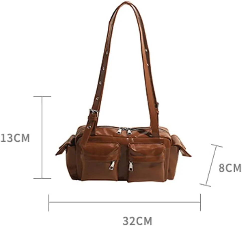 Womens Trendy Vegan Leather Shoulder Bag Large Vintage Y2k Tote Purse Handbag Multi Pocket Top Handle Satchels