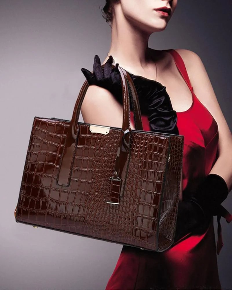 Womens Trendy Working Tote Bags Large Vegan Leather Shoulder Crossbody Purse Handbags Crocodile Satchels 2025