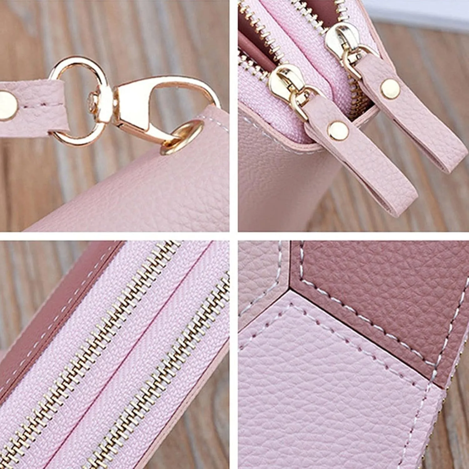 Womens Wallets PU Leather Color Block Purse Ladies Wristlet with Card Slots Zipper Fashion Coin Holder Purse