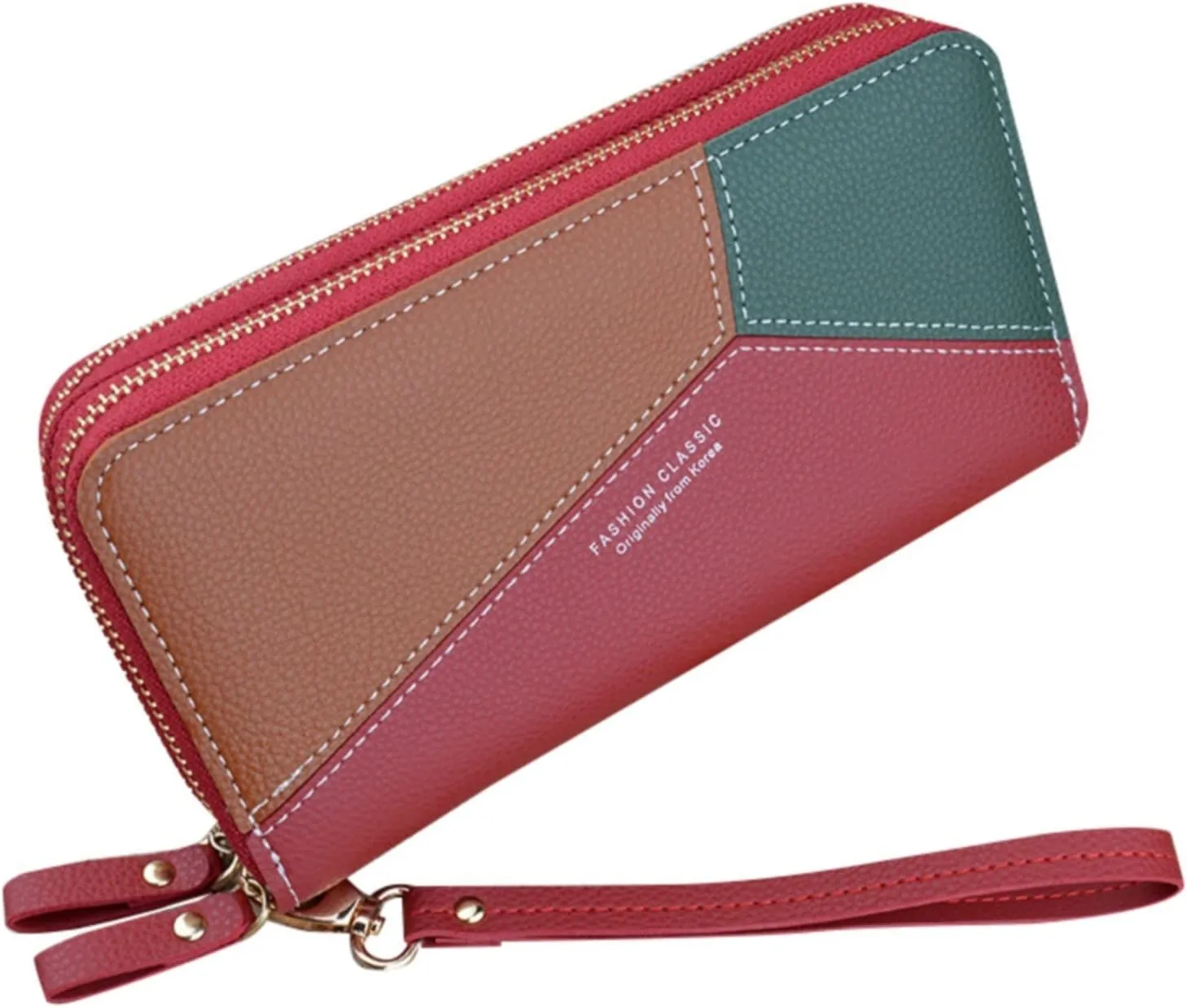 Womens Wallets PU Leather Color Block Purse Ladies Wristlet with Card Slots Zipper Fashion Coin Holder Purse