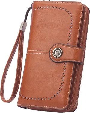 Womens Wallets Small PU Leather Wallets Ladies Wristlet with Card Slots id Window Zipper Coin Purse Holder Purse