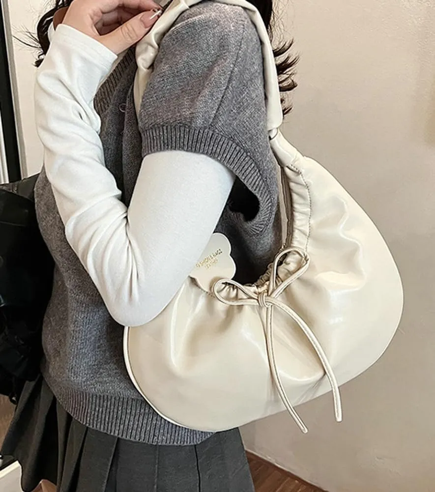 Women's Y2k Purse Trendy Vegan Leatehr Shoulder Bag Pleated Top Handle Handbags Small Dumpling Tote Satchels