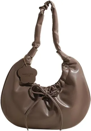 Women's Y2k Purse Trendy Vegan Leatehr Shoulder Bag Pleated Top Handle Handbags Small Dumpling Tote Satchels